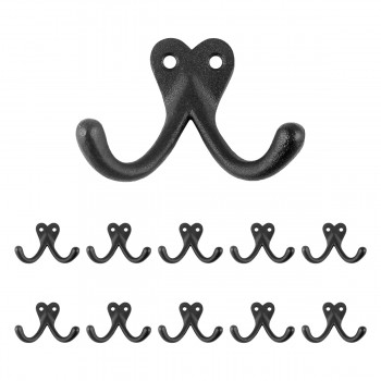 Double Wall Hook Black Wrought Iron Hat and Coat Hook - Set of 10 