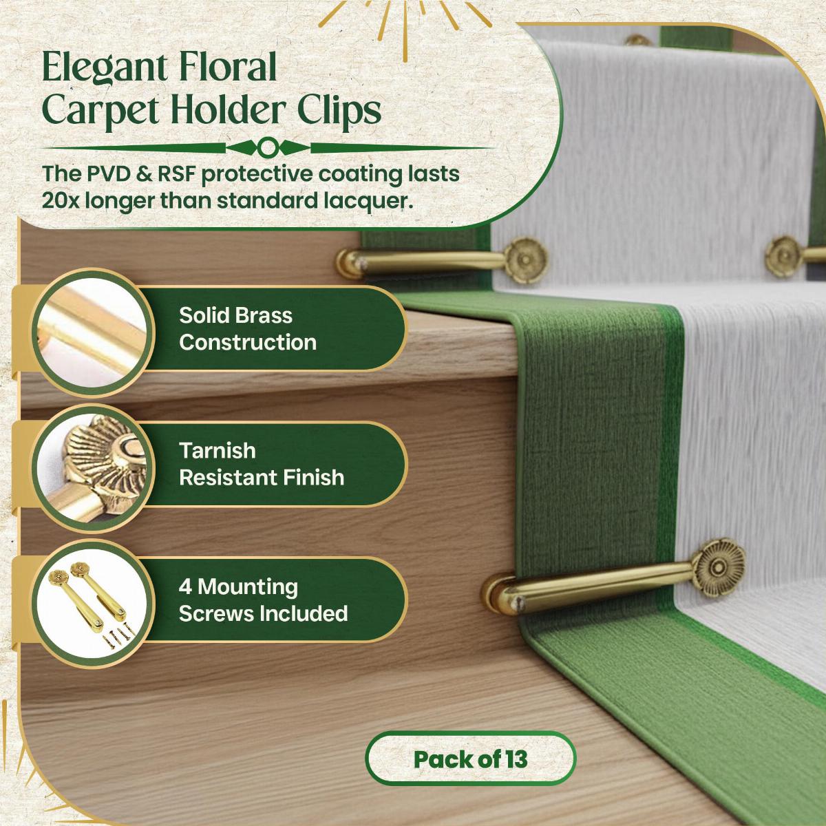 Carpet Runner Stair Holder Clips Solid Brass 13 Pairs image-3