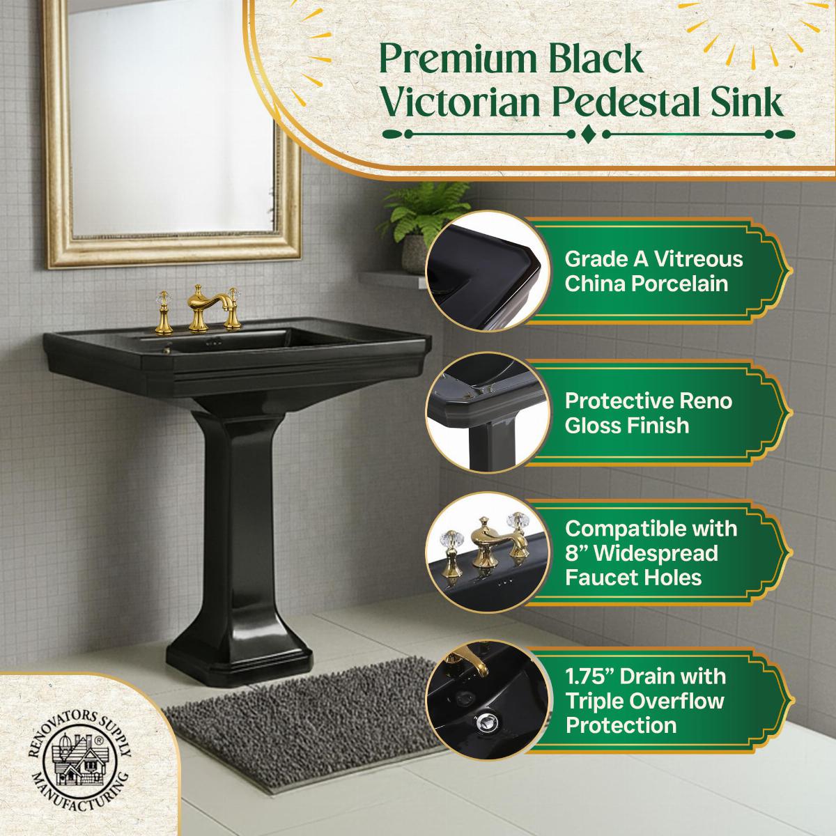 Victorian 32" Pedestal Bathroom Sink in Black with Overflow image-3