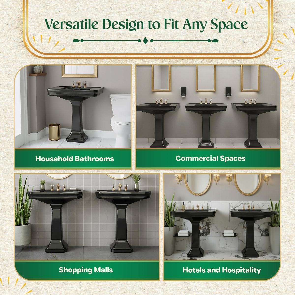 Victorian 32" Pedestal Bathroom Sink in Black with Overflow image-6