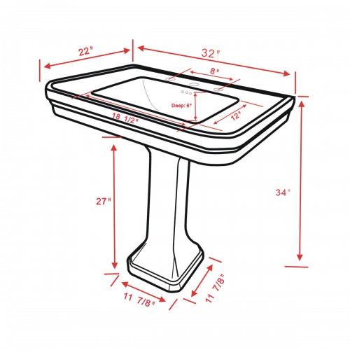 Victorian 32" Pedestal Bathroom Sink in Black with Overflow image-14
