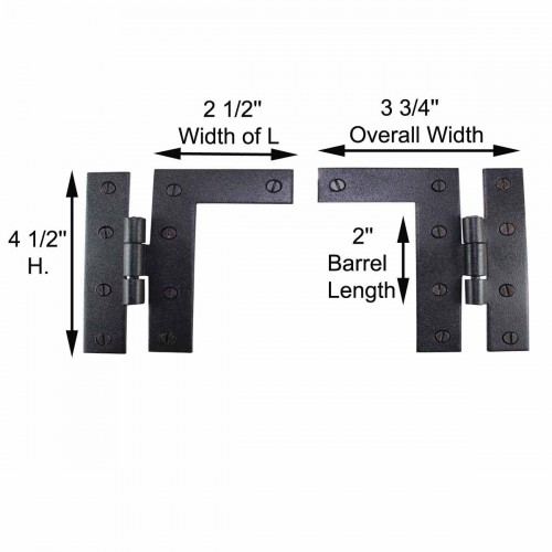 Black HL Flush Cabinet Hinge Wrought Iron 4.5"H Pack of 2 image-11