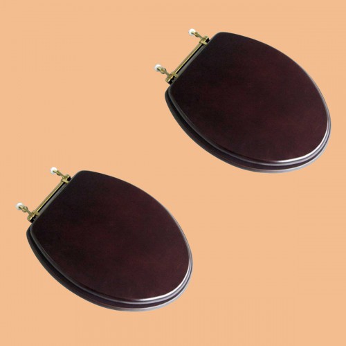 Dark Oak Finish Wooden Elongated Toilet Seat with Brass PVD Hinges Pack of 2 image-2