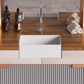 White Rectangular Geneva Farmhouse Undermount Porcelain Kitchen Sink 30" 