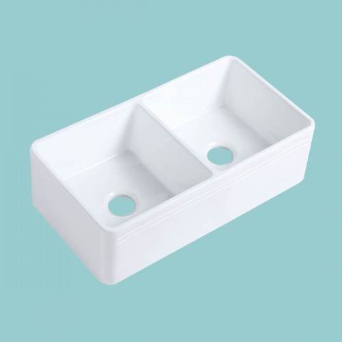 Crater 33" Kitchen Double Basin Farmhouse Sink White with Drain image-2