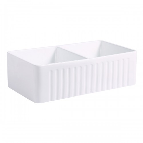 Crater 33" Kitchen Double Basin Farmhouse Sink White with Drain image-4