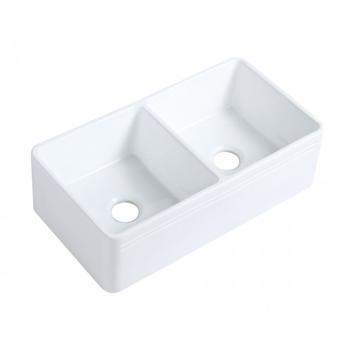 Crater 33" Kitchen Double Basin Farmhouse Sink White with Drain image-3