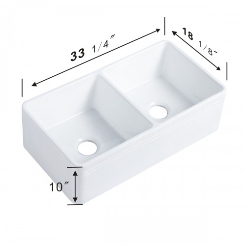 Crater 33" Kitchen Double Basin Farmhouse Sink White with Drain image-9