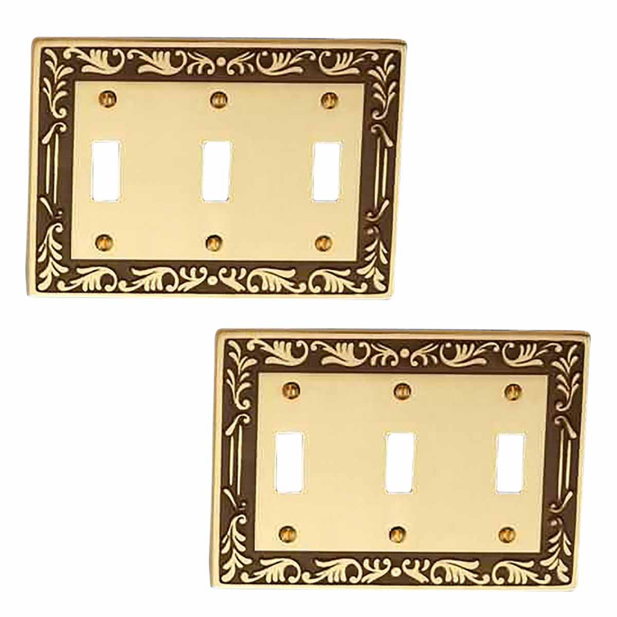 2 Victorian Switch Plate Triple Toggle Antique Solid Brass
