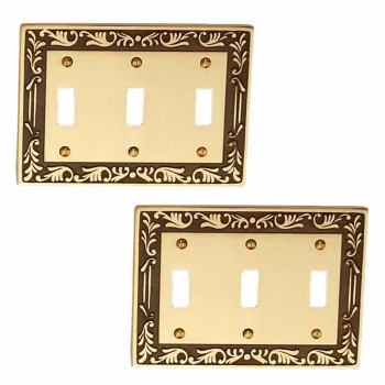 2 Victorian Switch Plate Triple Toggle Antique Solid Brass 