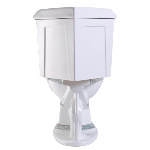 Corner Elongated Two Piece Dual Flush Bathroom Toilet India Reserve Design Green Gold Painted image-15