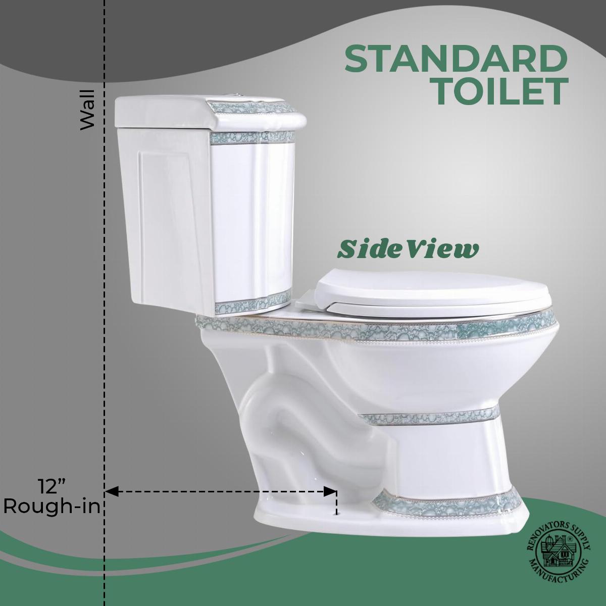 Corner Elongated Two Piece Dual Flush Bathroom Toilet India Reserve Design Green Gold Painted image-8