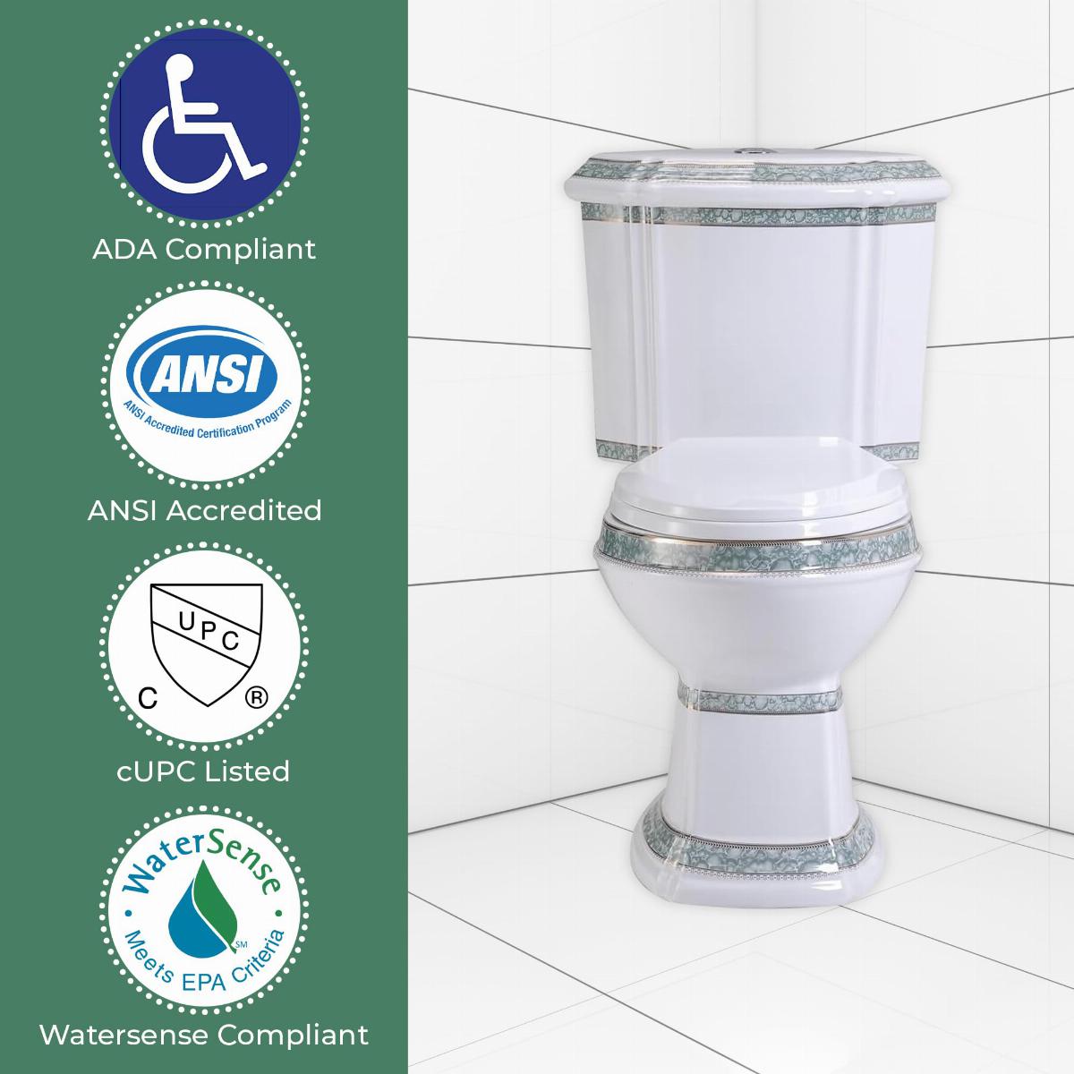 Corner Elongated Two Piece Dual Flush Bathroom Toilet India Reserve Design Green Gold Painted image-6