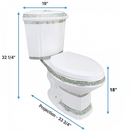 Corner Elongated Two Piece Dual Flush Bathroom Toilet India Reserve Design Green Gold Painted image-18