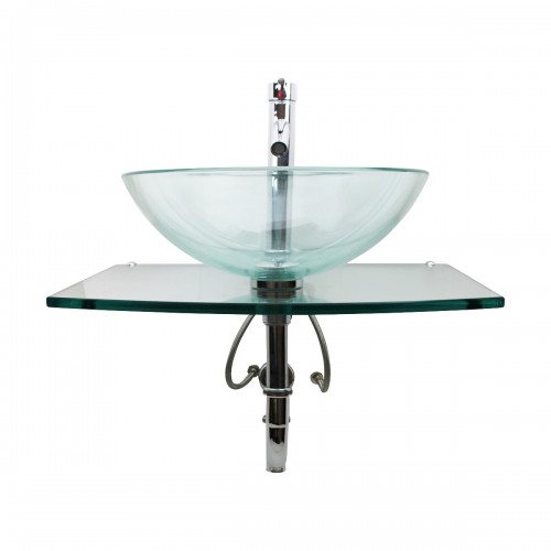 2 Unique Tempered Glass Wall Mount Vessel Sink Clear Durable Set of 2 image-5