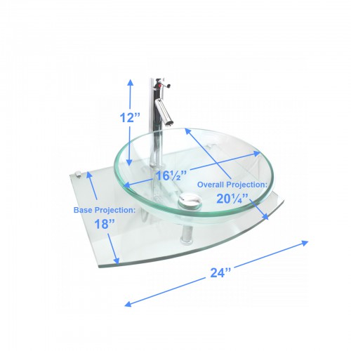 2 Unique Tempered Glass Wall Mount Vessel Sink Clear Durable Set of 2 image-8