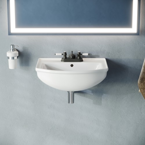 Tahoe 17 3/4" Wall Mounted Bathroom Sink in White with 4" Faucet Hole and Overflow Space Saving Design image-2
