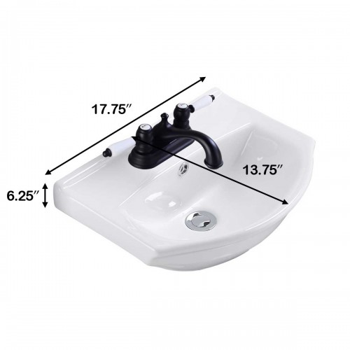 Tahoe 17 3/4" Wall Mounted Bathroom Sink in White with 4" Faucet Hole and Overflow Space Saving Design image-7