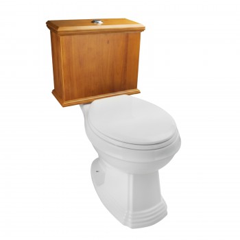 Low Tank Toilet with Light Oak Flat Panel Tank Elongated White Bowl image-2