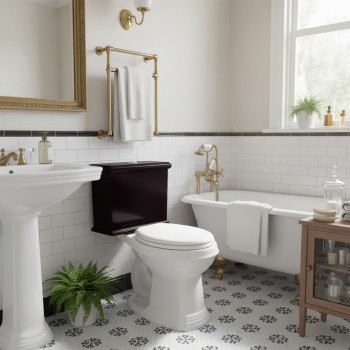 Low Tank Toilet with Cherry Flat Panel Tank Elongated White Bowl 