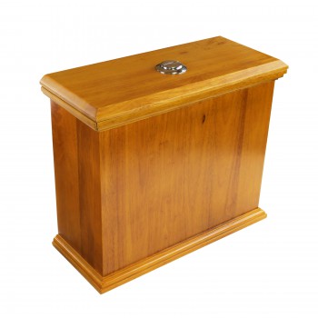 Low Tank Toilet with Light Oak Flat Panel Tank Round White Bowl image-3