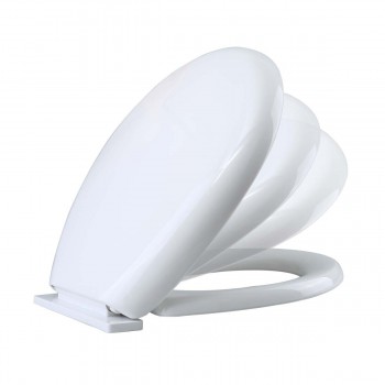 Low Tank Toilet with Light Oak Flat Panel Tank Round White Bowl image-7