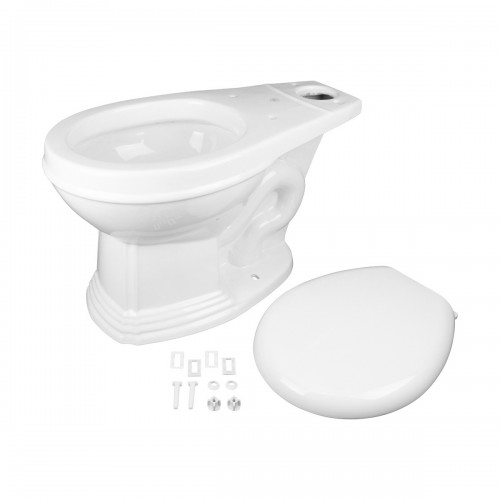Low Tank Toilet with Light Oak Flat Panel Tank Round White Bowl image-7