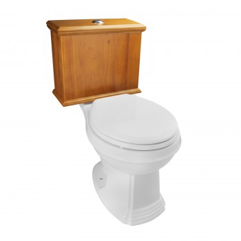 Low Tank Toilet with Light Oak Flat Panel Tank Round White Bowl 