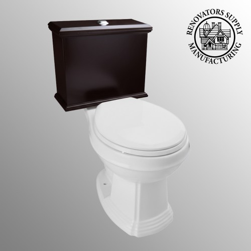 Low Tank Toilet with Cherry Flat Panel Tank Round White Bowl image-3