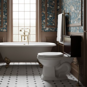 Low Tank Toilet with Cherry Flat Panel Tank Round White Bowl 