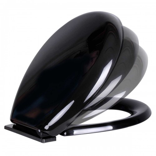 Low Tank Toilet with Light Oak Flat Panel Tank Round Black Bowl image-7