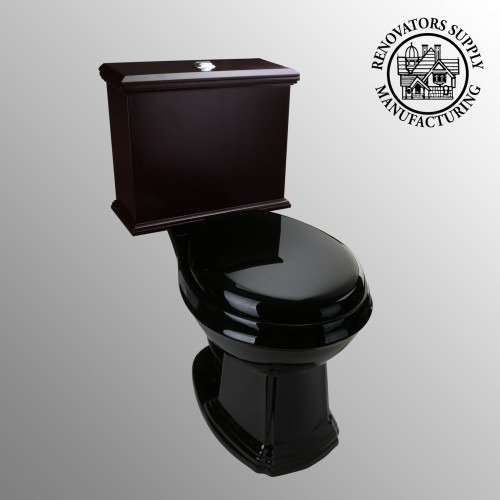 Low Tank Toilet with Cherry Flat Panel Tank Round Black Bowl image-2