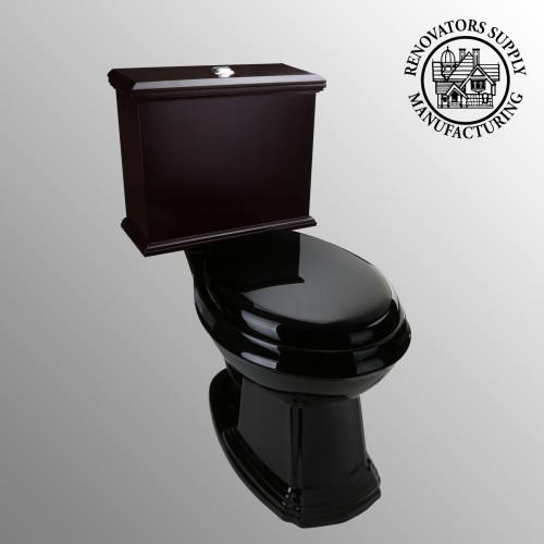 Low Tank Toilet with Cherry Flat Panel Tank Elongated Black Bowl image-2