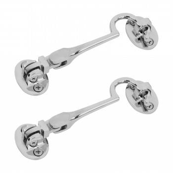 Nickel Polished Solid Brass Swivel Pivot Style Cabin Eyelet Latches 4" L Screws 