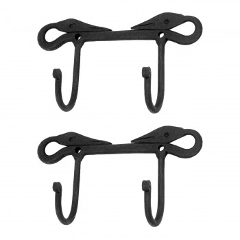 Black Cast Iron Double Coat Hook Swan Design Wall Mount with Hardware  Pack of 2 