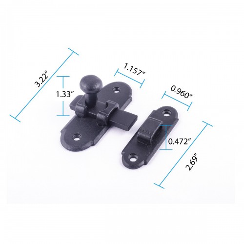 Black Slide Bolt Latch Wrought Iron Ball Tip Slide Bolt Cabinet Latch Pack of 2 image-4