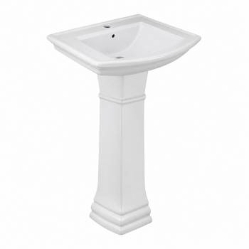 Florence Pedestal Bathroom Sink with Leg Heavy Duty Ceramic in White Traditional Classy Design with Overflow and Pre-Drilled Single Faucet Hole image-1