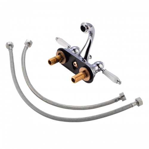 Chrome Brass Centerset Bathroom Sink Faucet 4" L with Supply Lines and Drain image-7