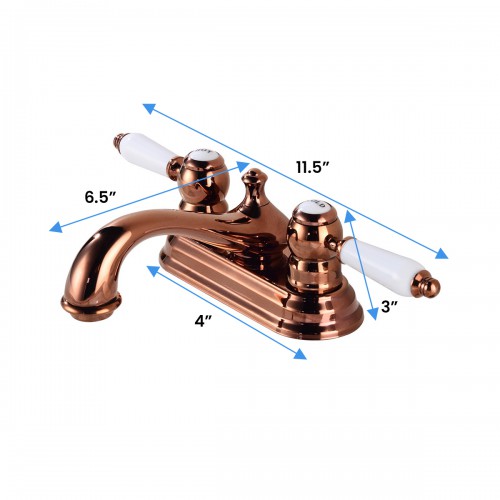Rose Gold Polished Brass Centerset Bathroom Sink Faucet 4