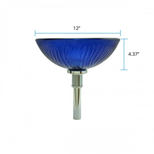 Glass Vessel Sink Bathroom Tempered Glass Artistic Round Blue Pop-Up Drain image-7