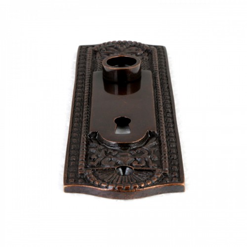 Door Back Plate Oil Rubbed Bronze Solid Brass Beaded With Keyhole 7 1/4" H 2 Set image-11