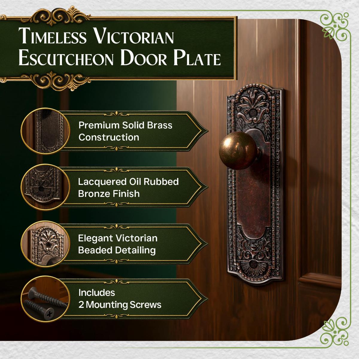 Door Back Plate Oil Rubbed Bronze Solid Brass Beaded With Keyhole 7 1/4" H 2 Set image-2