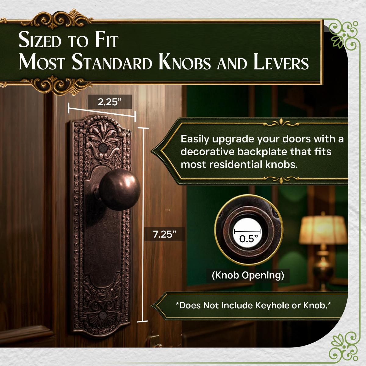 Door Back Plate Oil Rubbed Bronze Solid Brass Beaded With Keyhole 7 1/4" H 2 Set image-3
