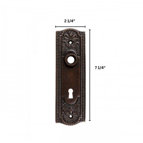 Door Back Plate Oil Rubbed Bronze Solid Brass Beaded With Keyhole 7 1/4" H 2 Set image-13