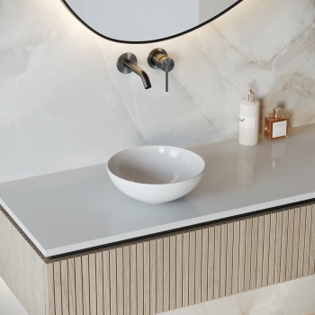 White Round Above Counter Bathroom Sink 11.25" Dia Ceramic Vanity Vessel Sink 