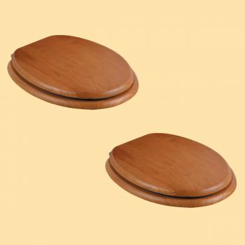 Elongated Toilet Seat Solid Wood Light Oak Brass PVD Hinge Set of 2 image-2