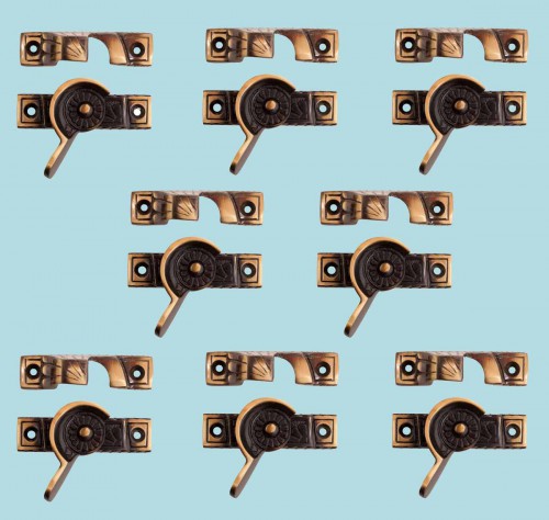 Window Sash Lock Ornate Solid Brass Antique Piece of Pack 8 Sash Window Locks image-2
