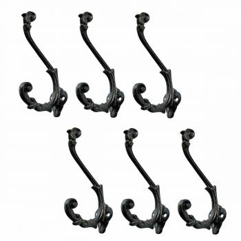 Black Wrought Iron Double Hook Rustic 6" L Wall Mount Rust Resistant Pack of 6 