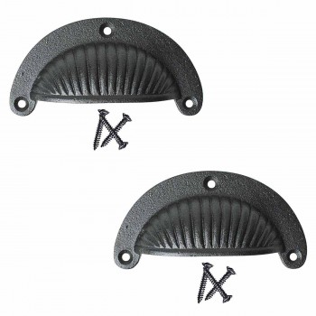 Cabinet or Drawer Bin Pull Black Iron Cup 3 7/8" W Pack of 2 