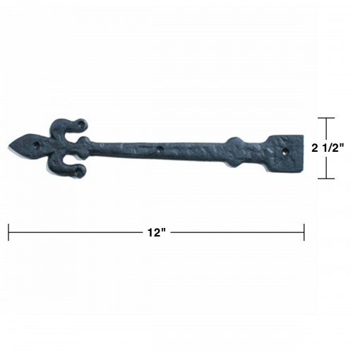 Black Wrought Iron Dummy Strap Hinge 12" L Fleur De Lis Rust Resistant Pack of 4 image-15